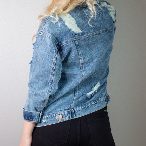 Distressed Denim Jean Jacket - Picture 6 of 10